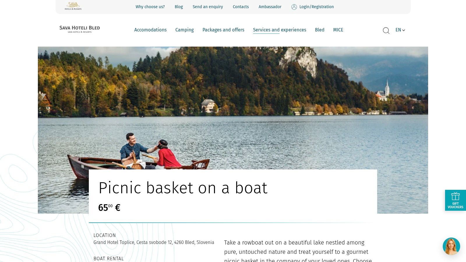 Sava Hotels Bled, Romantic picnic on a boat