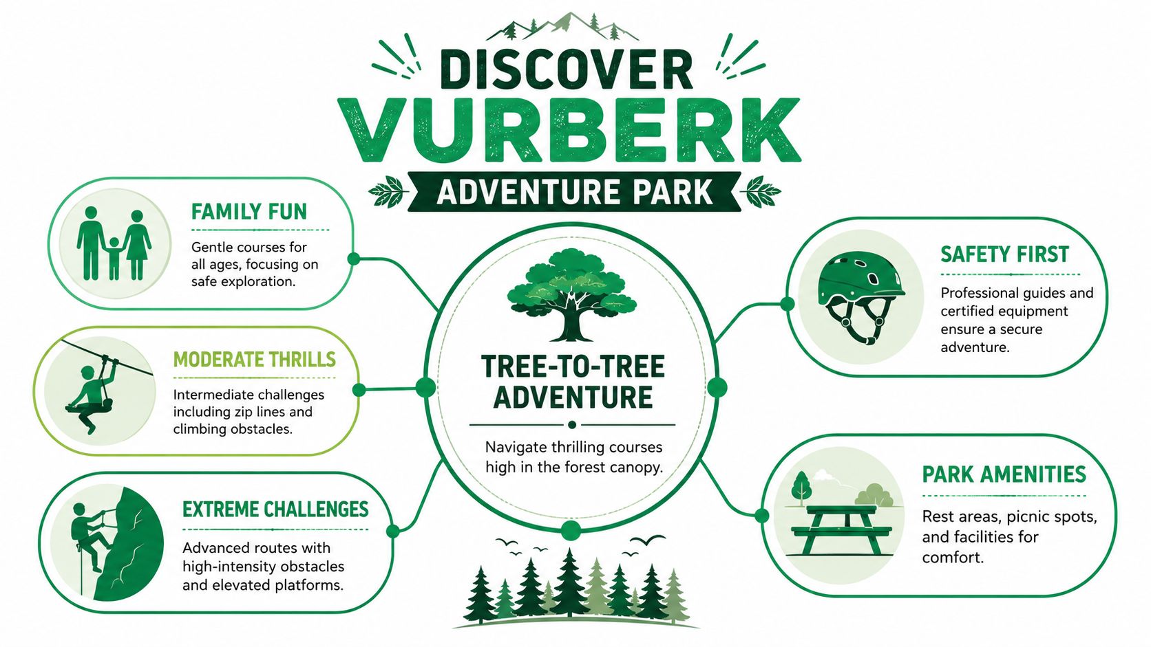 An infographic showing the various activities and safety features offered at the Vurberk Adventure Park.